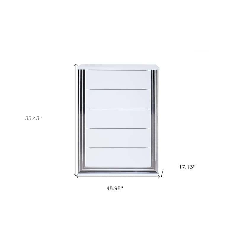HomeRoots 49" White Wood Lighted Five Drawer Dresser