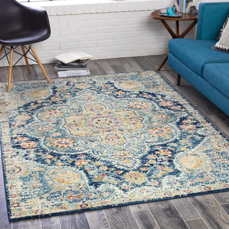 Livabliss Elaziz Updated Traditional Medallion Area Rug - Navy - 5' 3" x 7' 7"