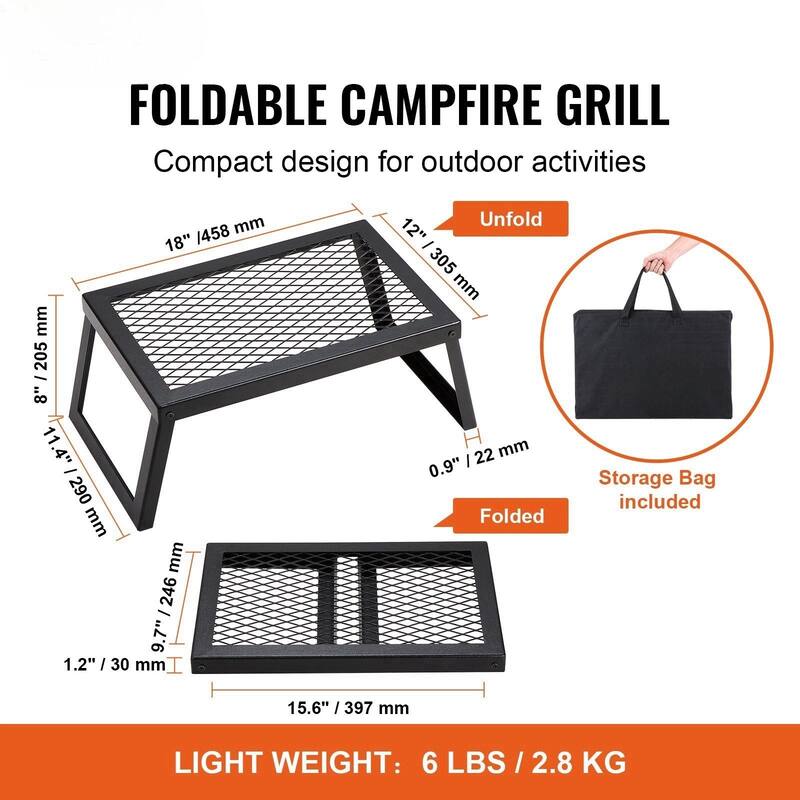 18'' Portable Foldable Steel Mesh Grill with Carrying Bag