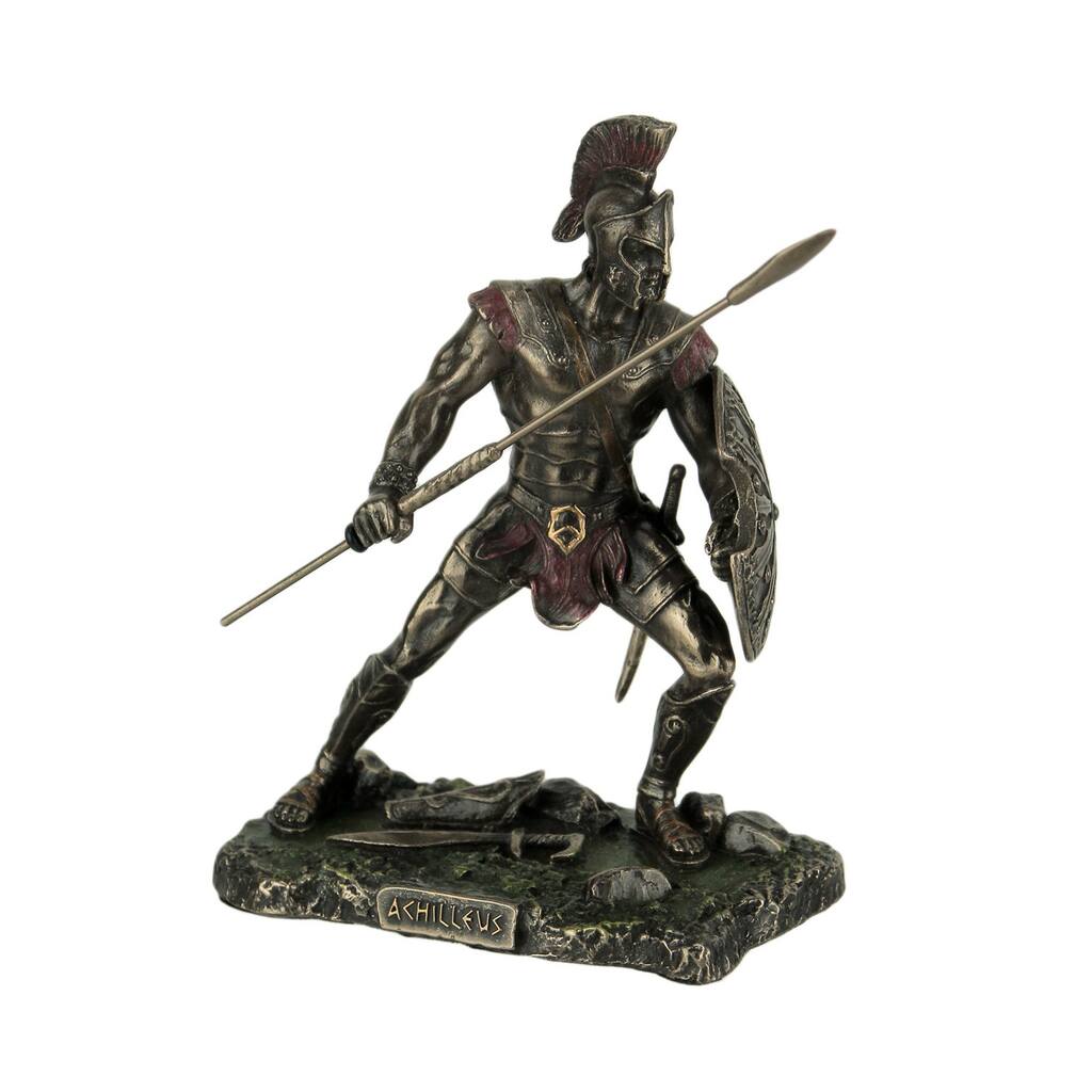 Achilles Rage Trojan War Hero Achilleus With Spear And Shield Statue - 4.75 X 4.5 X 2 inches