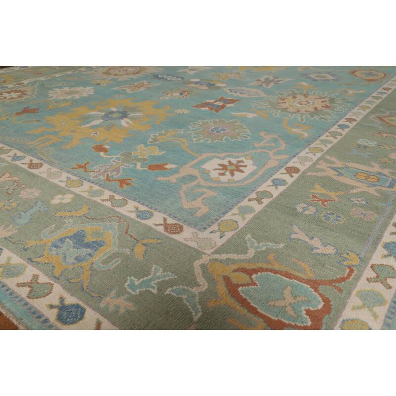 Hand Knotted Oriental 100% Wool Carpet Transitional All-Over Navy Blue & Blues Oushak Area Rug - 10' 0'' X 8' 4''