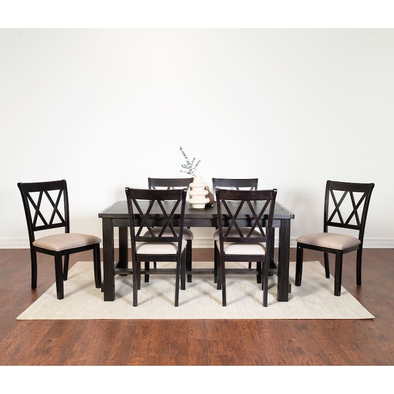 Roundhill Furniture Hensfield Contemporary 7-Piece Dining Set, Dining Table with 6 Cross-back Chairs, Rich Black