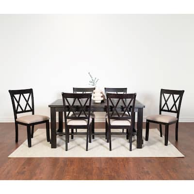 Roundhill Furniture Hensfield Contemporary 7-Piece Dining Set, Dining Table with 6 Cross-back Chairs, Rich Black