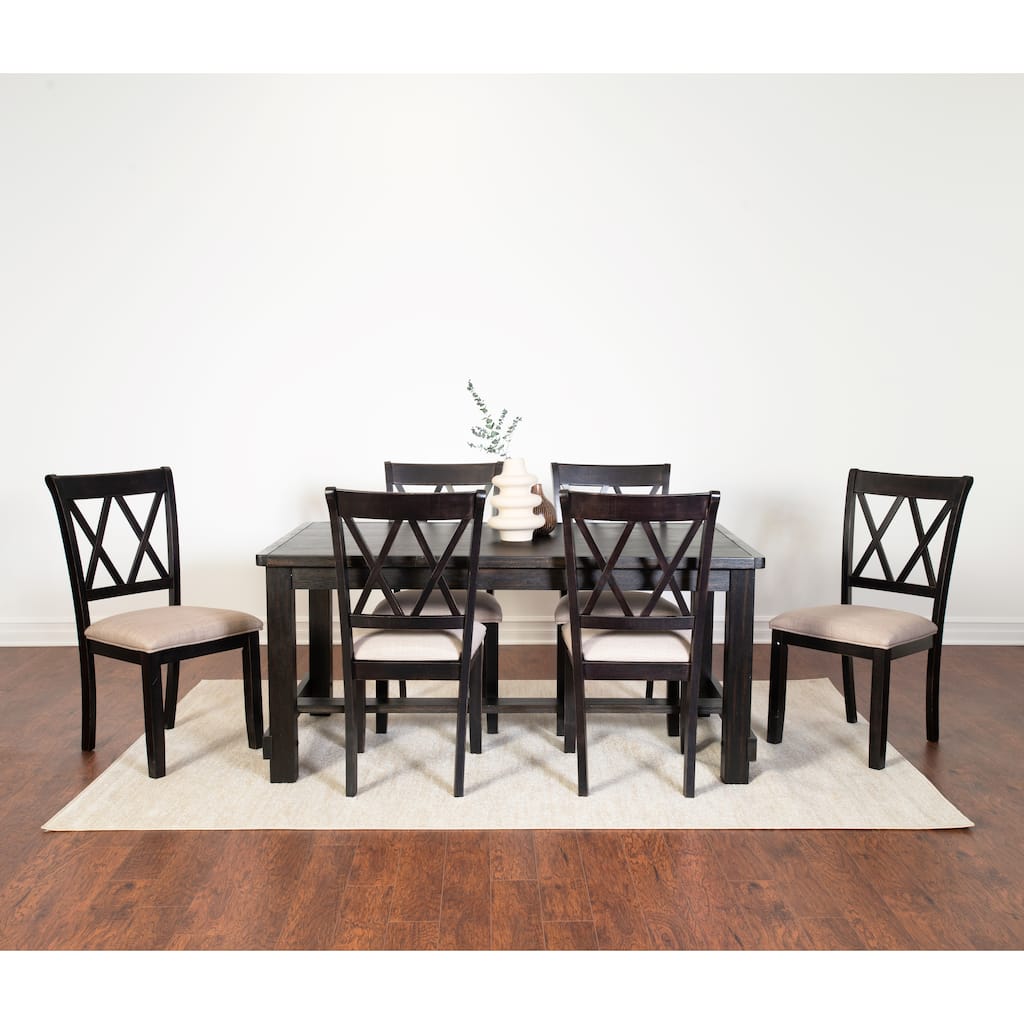 Roundhill Furniture Hensfield Contemporary 7-Piece Dining Set, Dining Table with 6 Cross-back Chairs, Rich Black