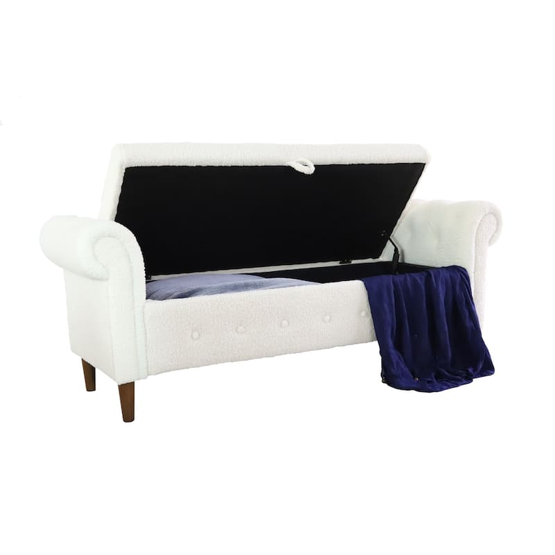 Storage Bench for Bedroom End of Bed Rolled Armed Velvet Ottoman Couch Long Bench