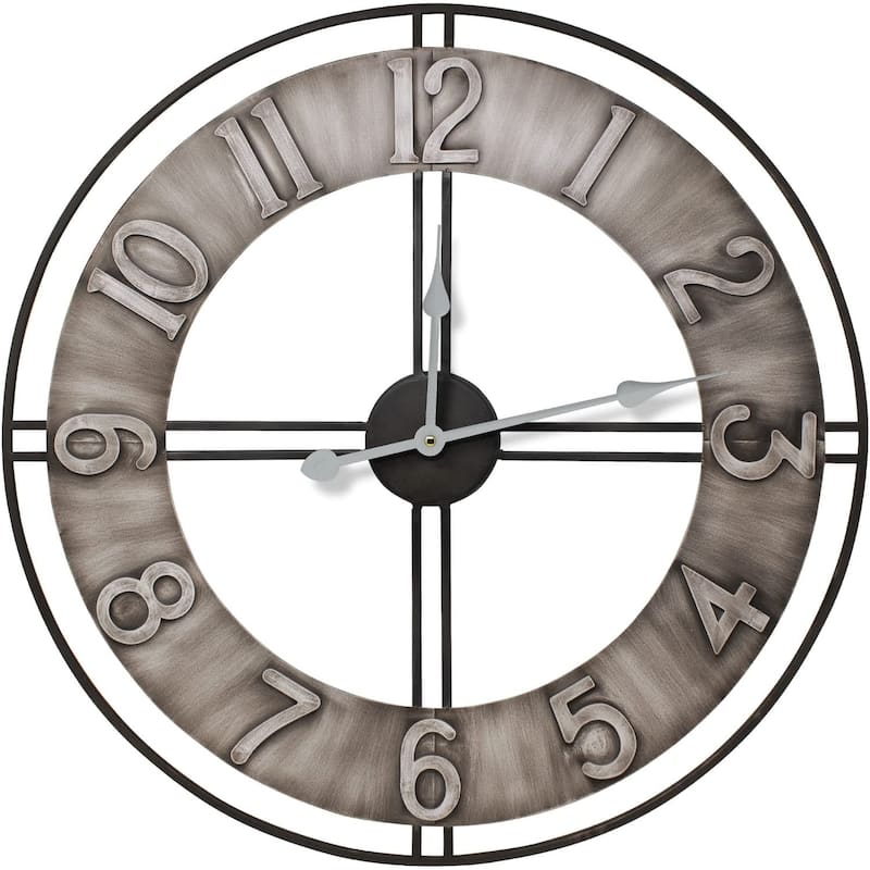 Sorbus Large Farmhouse Decorative Analog Metal Round Wall Clock (24" Brownish Grey)