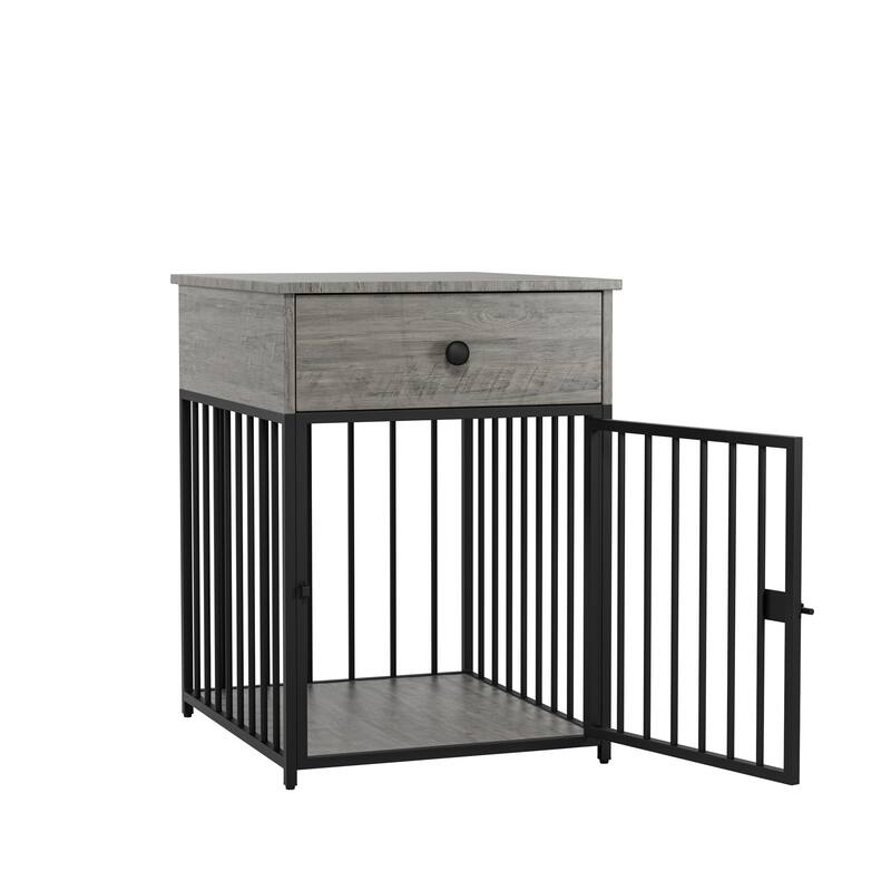 Dog Crate Furniture, Dog House, Decorative Dog Kennel with Drawer, Indoor Pet Crate End Table for Small Dog, Iron-Tube Dog Cage