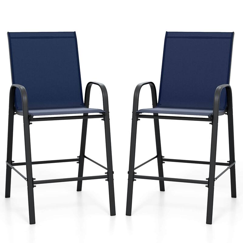 Costway 2 PCS Outdoor Bar Stools 29" Fabric Bar Height Stools with - See Details