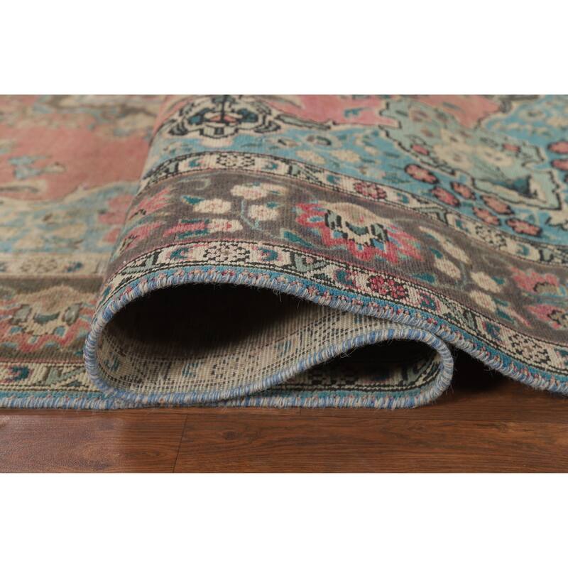Pink Tabriz Persian Vintage Area Rug Hand-Knotted Wool Carpet - 6'6" x 10'4"