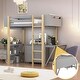 preview thumbnail 1 of 15, Twin Size Loft Bed with Built-in Storage Cabinet, Cubes & Foldable Desk, Solid Wood Loft Bed Frame for Kids Teens Adults, Gray Gray
