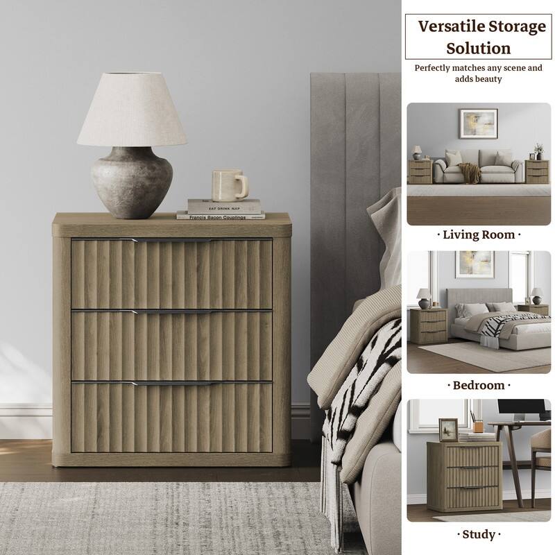 Versatile Retro Nightstand 3 Drawers Wavy Design