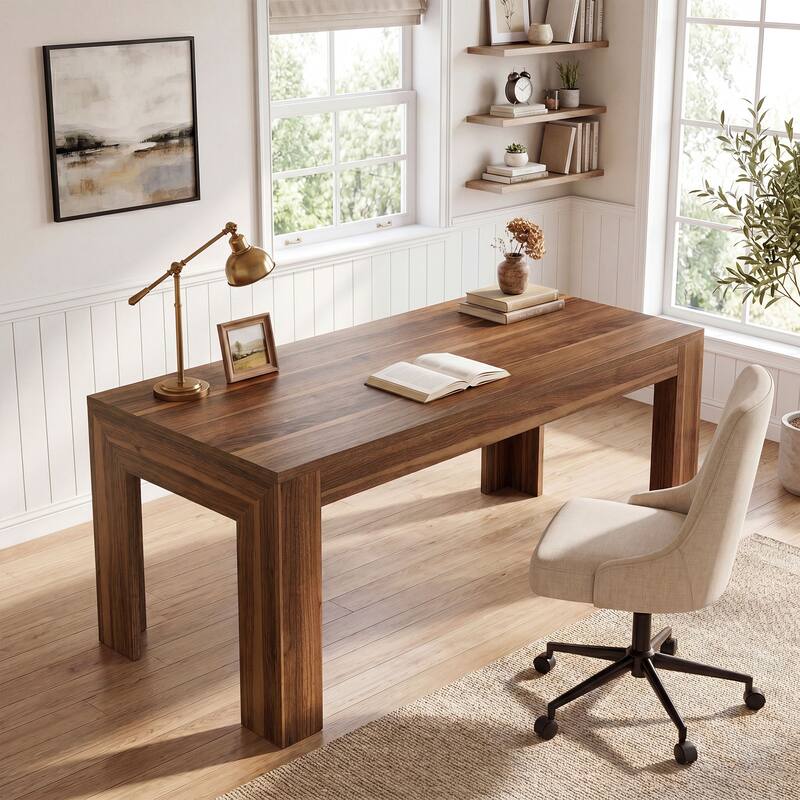 Modern Executive Desk with Large Tabletop, 63-Inch Office Desk, Computer Desk, Long Workstation for Home Office