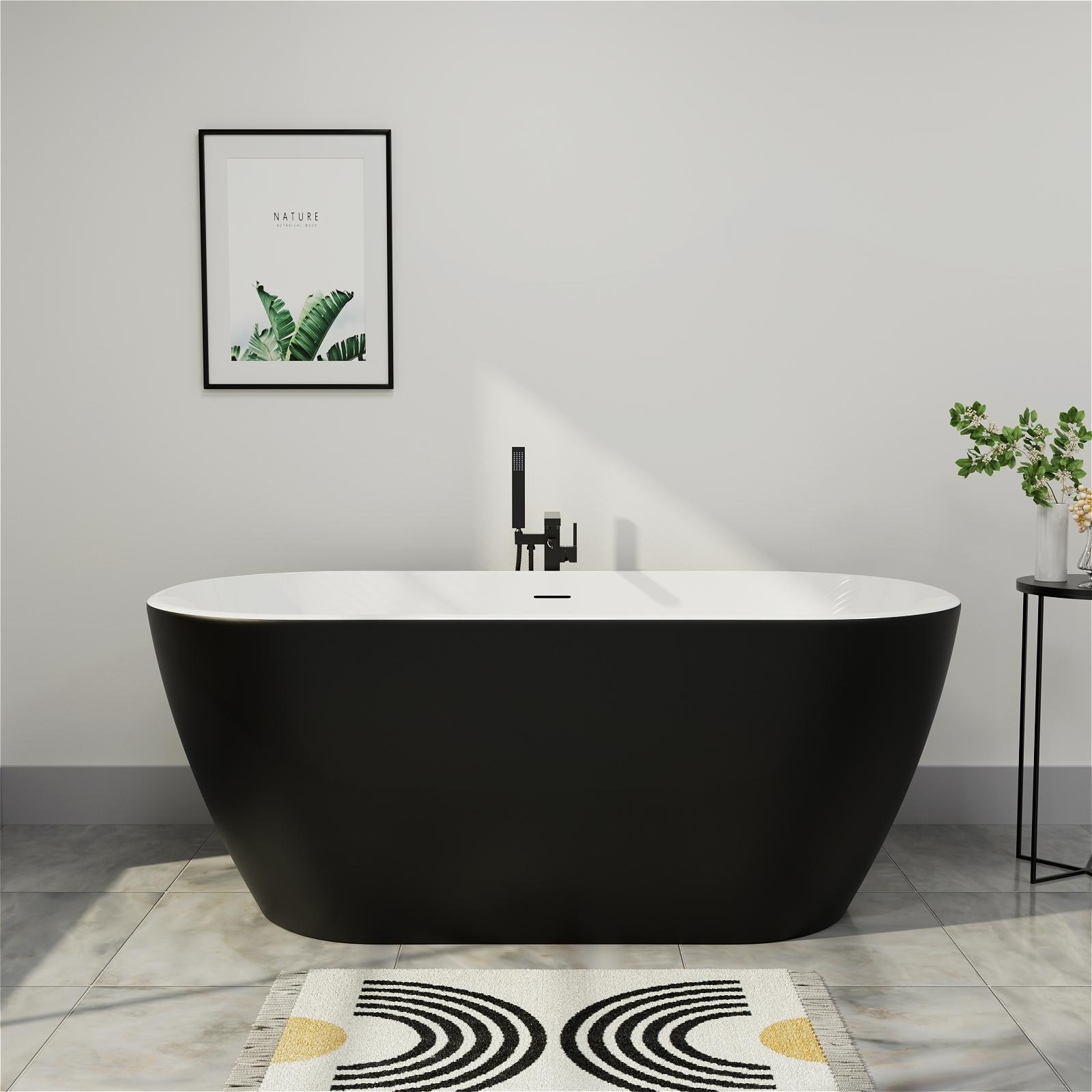 59 in. Acrylic Flat Bottom Stand Alon Flatbottom Freestanding Bathtub in Black 59 in. Acrylic Flat Bottom Stand Alon Flatbottom Freestanding Bathtub in Black