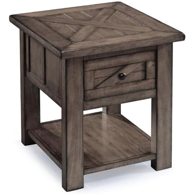 Weathered Charcoal End Table with Drawer and Storage Shelf