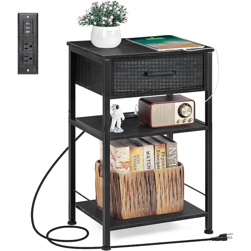 3 Tier Nightstand with Charge Station