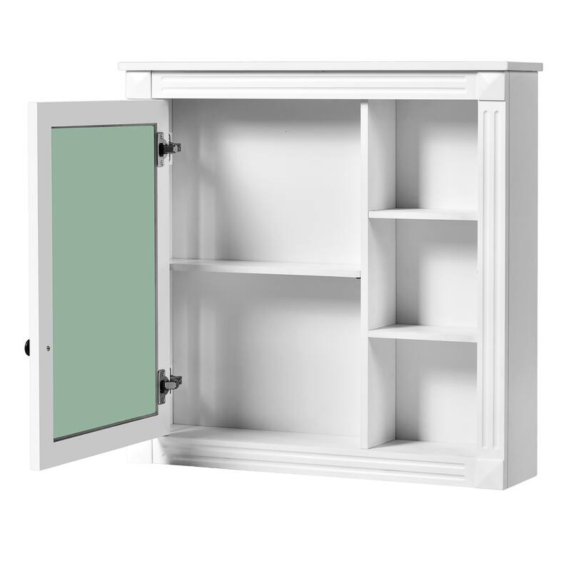 Roomfitters Medicine Cabinet with Mirror, Wall Mounted Cabinet with Organizer and Shelf, Bathroom Storage Unit, White