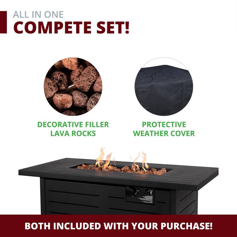 Ore 42" Propane Fire Pit Table for Patio, Black (60,000 BTU) - N/A