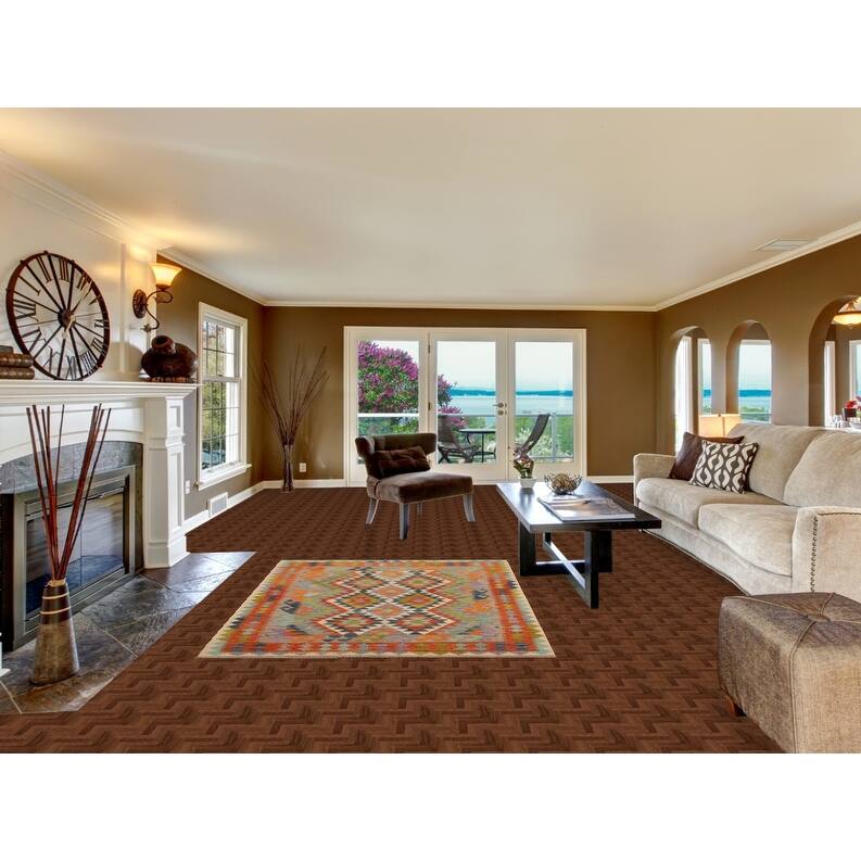 Hand Woven Oriental 100% Wool Carpet Southwestern Geometric Multi-Colored Kilim Area Rug - 6' 5'' X 4' 11''