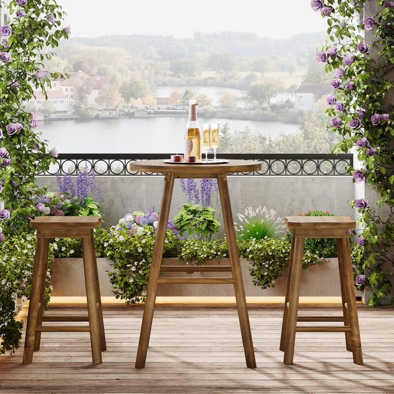 Solid Wood Bar Table & 2 Barstools Set, Pub Bistro Coffee Cocktail Dining Accent Table, Home Bar Kitchen Breakfast Nook