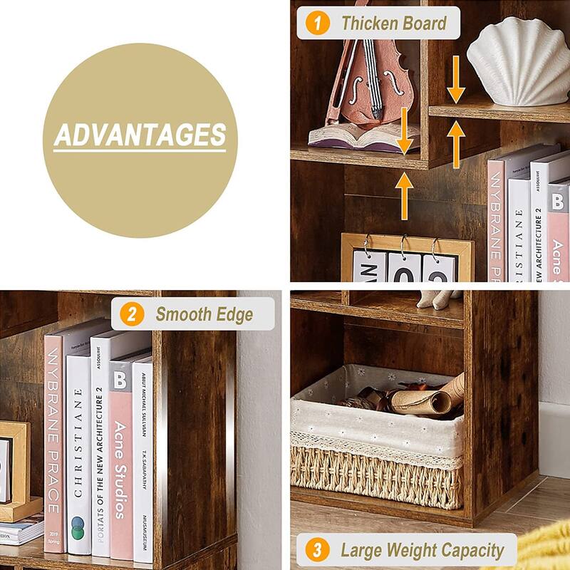 5 Tier Bookshelf, Set of 2 Tall Bookcase Shelf Storage Organizer, Modern Book Shelf for Bedroom, Living Room and Home Office