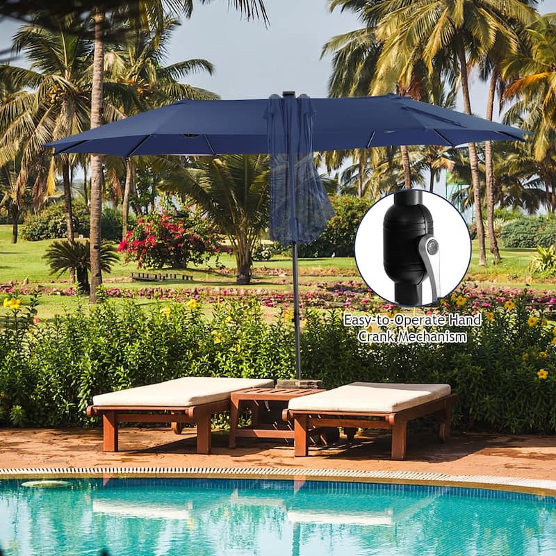 Gymax 15Ft Solar LED Patio Outdoor Double-Sided Umbrella w/ 48 Lights