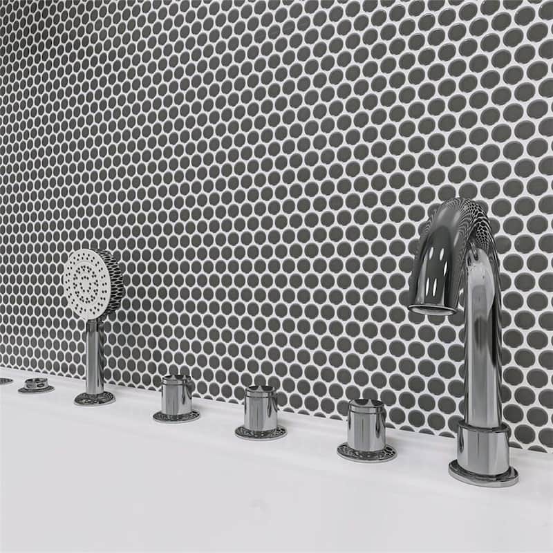 Merola Tile Gotham Penny Round Black 9.75" x 11.5" Unglazed Porcelain Mosaic Tile