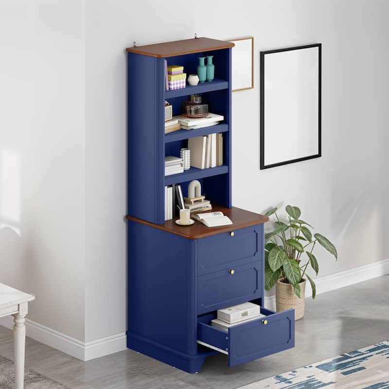 Moasis 23"W 4-Tier Open Shelves Bookcase Wood Bookshelf with Drawers for Living Room