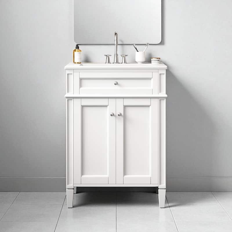 24'' Bathroom Vanity with Sink, Freestanding Storage Cabinet with 2 Doors, Tip-Out Drawer & Soft-Close Organizers - White