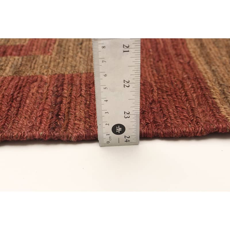 ECARPETGALLERY Flat-Weave Natural Burgundy Wool Tapestry Kilim - 5'5 x 6'11