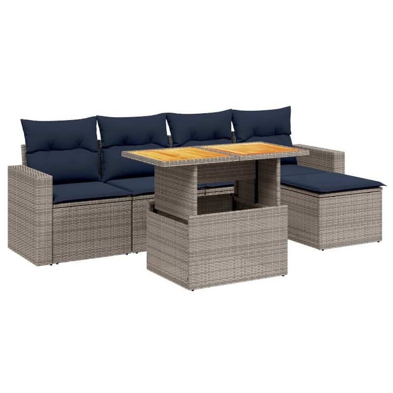 vidaXL Patio Sofa Set with Cushions Outdoor Furniture 6 Piece Poly Rattan
