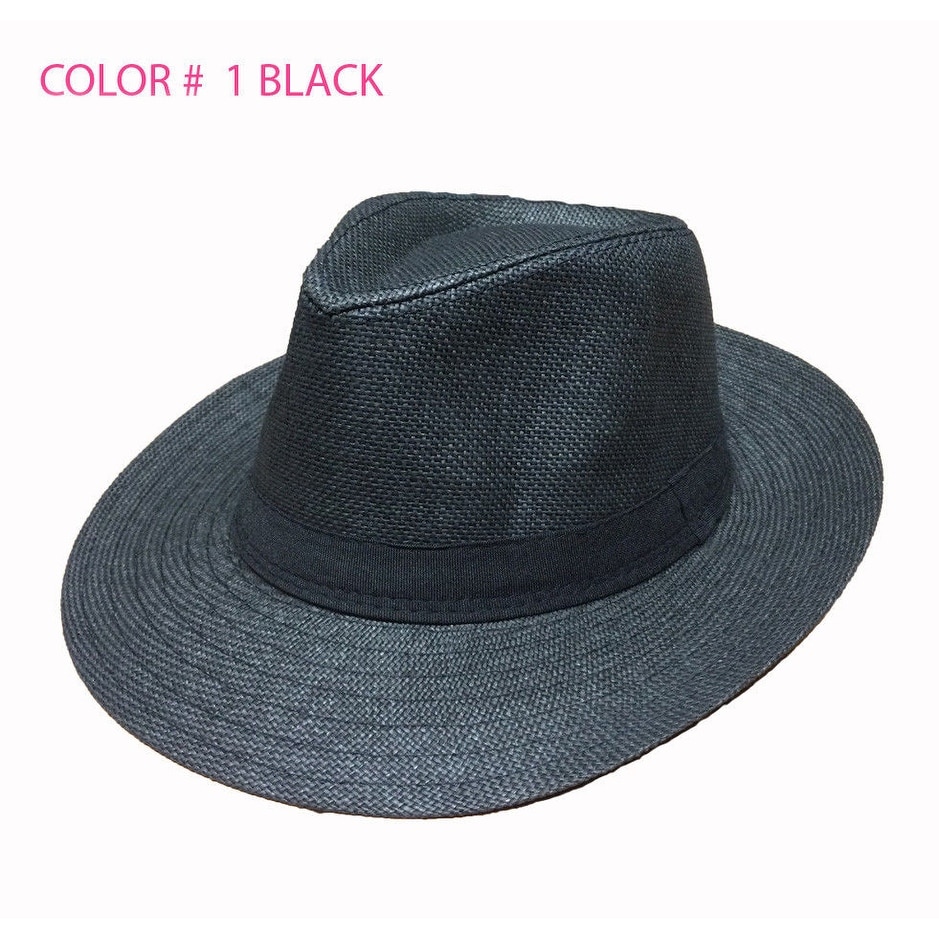Mens Summer Straw Wide Brim Beach Panama Sun Fedora Hat Hollow Out Mesh Snake Skin Keep Warm