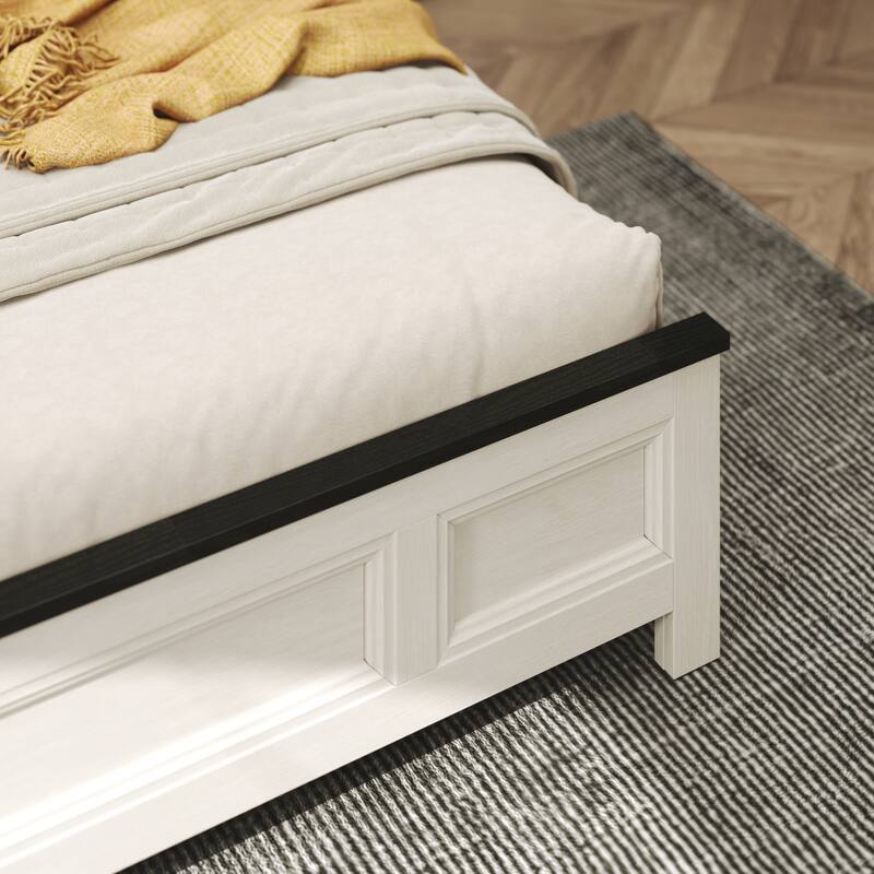 Roundhill Furniture Realynn 5-Piece Wood Bedroom Set, Panel Bed with Dresser, Mirror, and 2 Nightstands, Off-White Finish