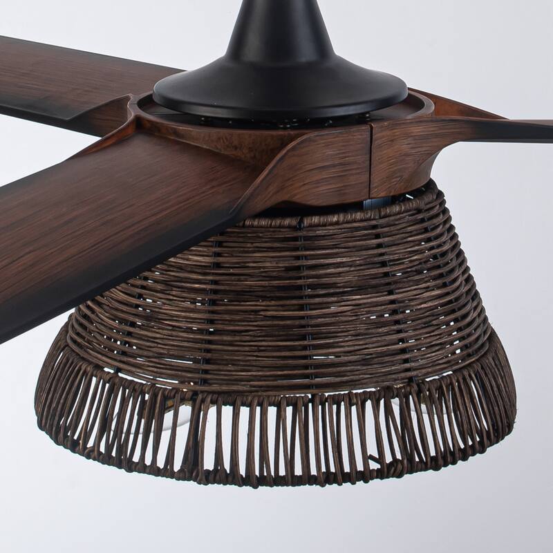 60" Natural Rattan Brown Ceiling Fan with Light Kit and Remote Control - 60 in. D x 60 in. W x 15.7 in. H