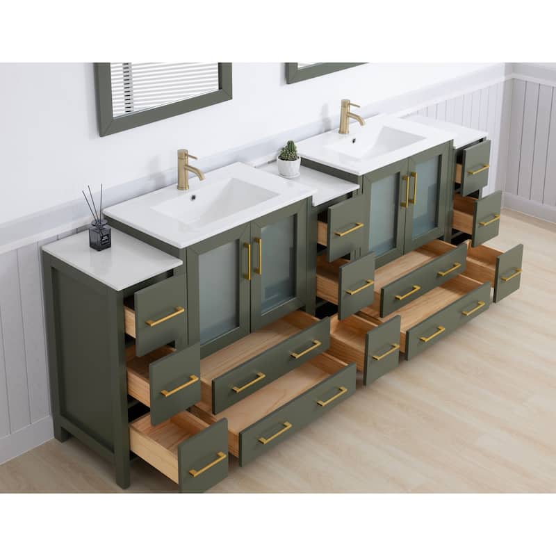 Vanity Art 96" Double Sink Bathroom Vanity Set 13 Dove-Tailed Drawers 5 Cabinets 2 Shelves, Soft-Closing Doors with Free Mirror