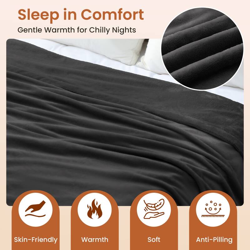 Reversible Flannel Electric Blanket, Heated Throw, Temperature and Timing Functions of a Controller