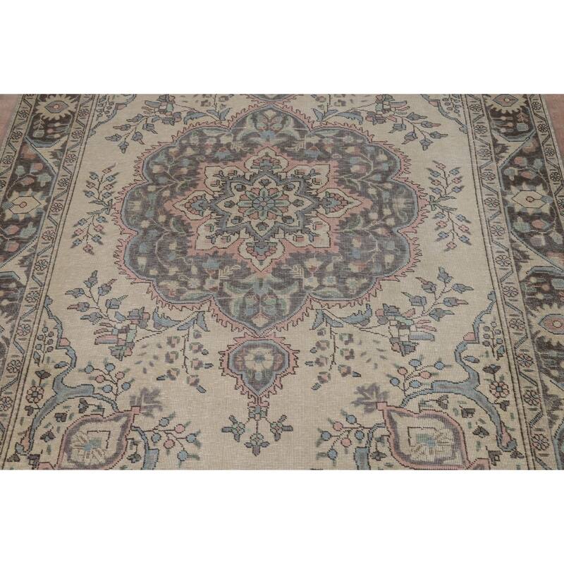 Floral Medallion Tabriz Persian Area Rug Handmade Wool Carpet - 6'7"x 9'8"