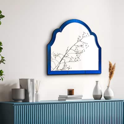Arch Irregular Blue Glass Frame Decorative Wall Mirror - 20'' H X 24'' W X 0.86'' D
