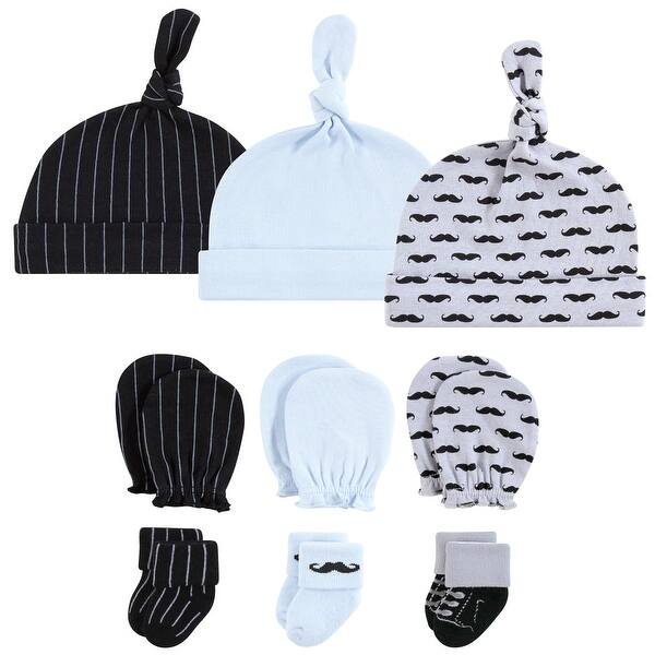 slide 1 of 1, Hudson Baby Boys Caps, Mittens and Socks Set, Little Mustache, 0-6 Months - Little Mustache 0-6 Months - Little Mustache