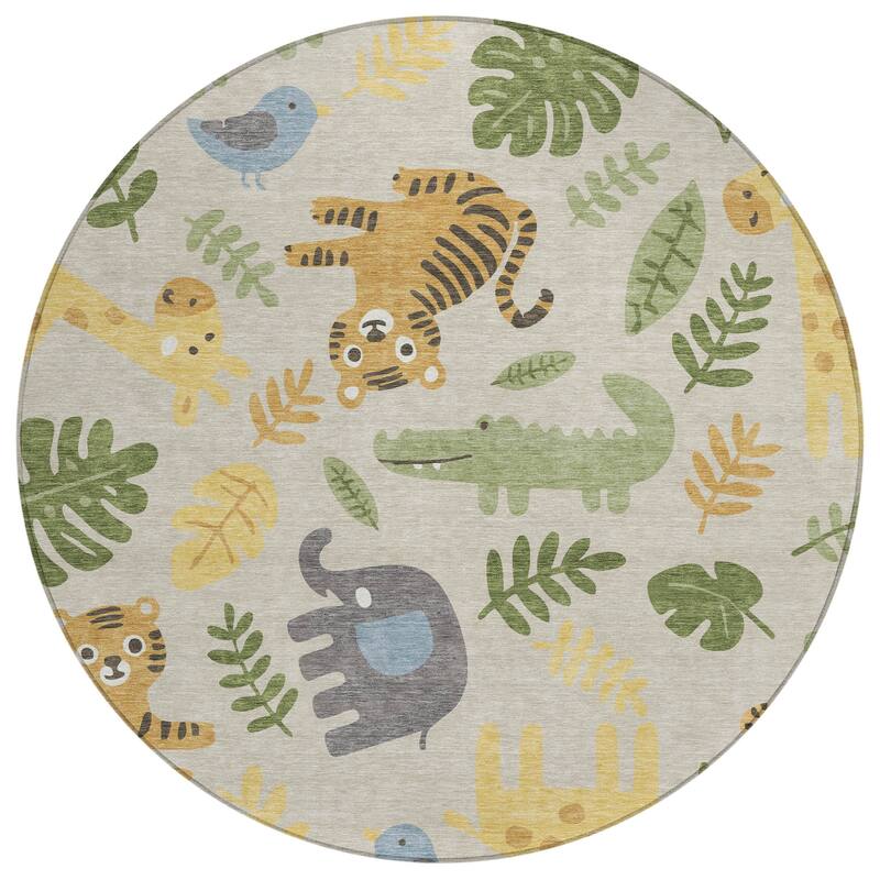 Machine Washable Indoor/ Outdoor Whimsy Safari Animals Chantille Rug