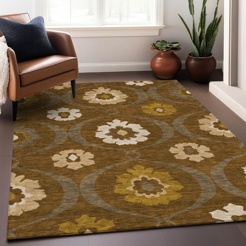 Machine Washable Indoor/ Outdoor Chantille Floral Geo Rug