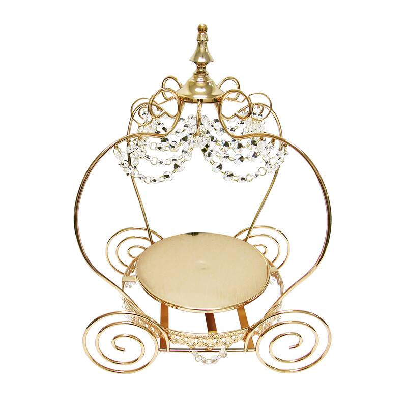 Gold Luxury Crystal Princess Pumpkin Carriage Decor Centerpiece Accent Piece Tabletop with Crystal Drapes 21.5in