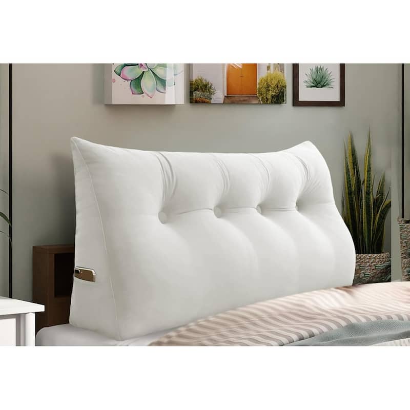 Velvet Headboard Reading Wedge Pillow for Bed Rest Sit Up Back Support - Full - White
