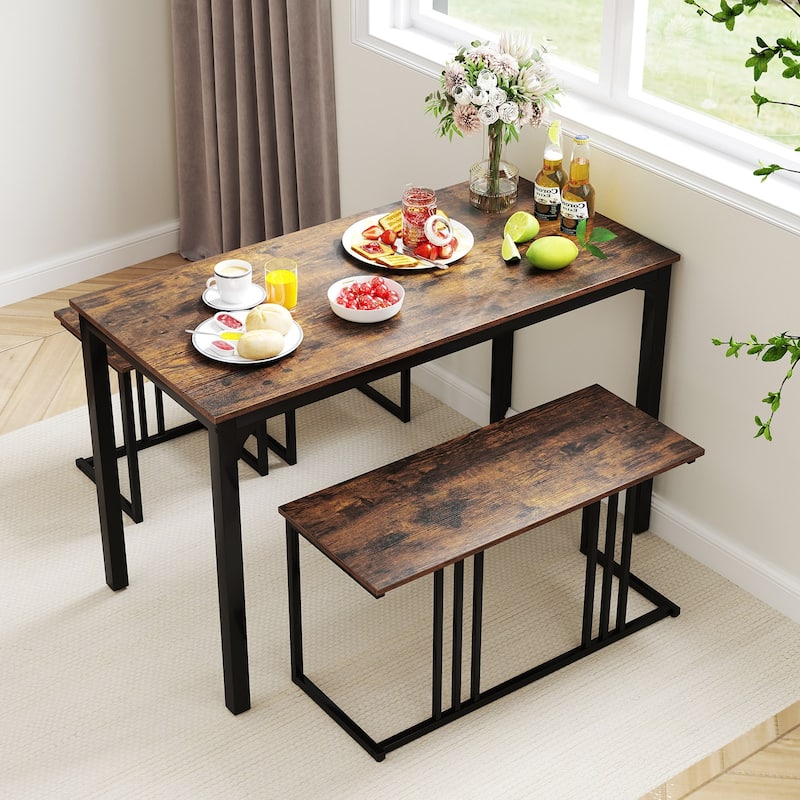 Gymax 4-Piece Dining Table Set Industrial Kitchen Table Set w/ Bench &