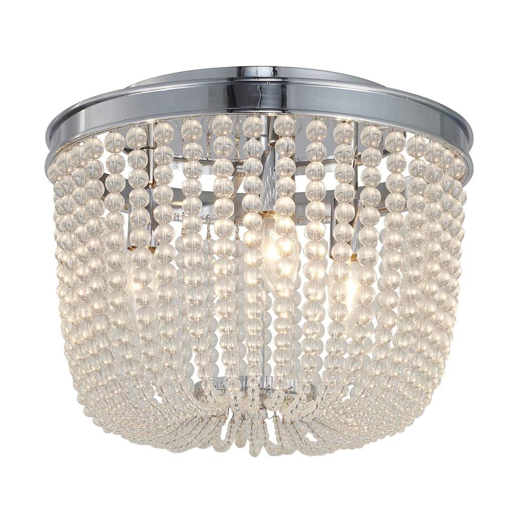 3-Light Gold Semi Flush Mount With Clear Glass Beads