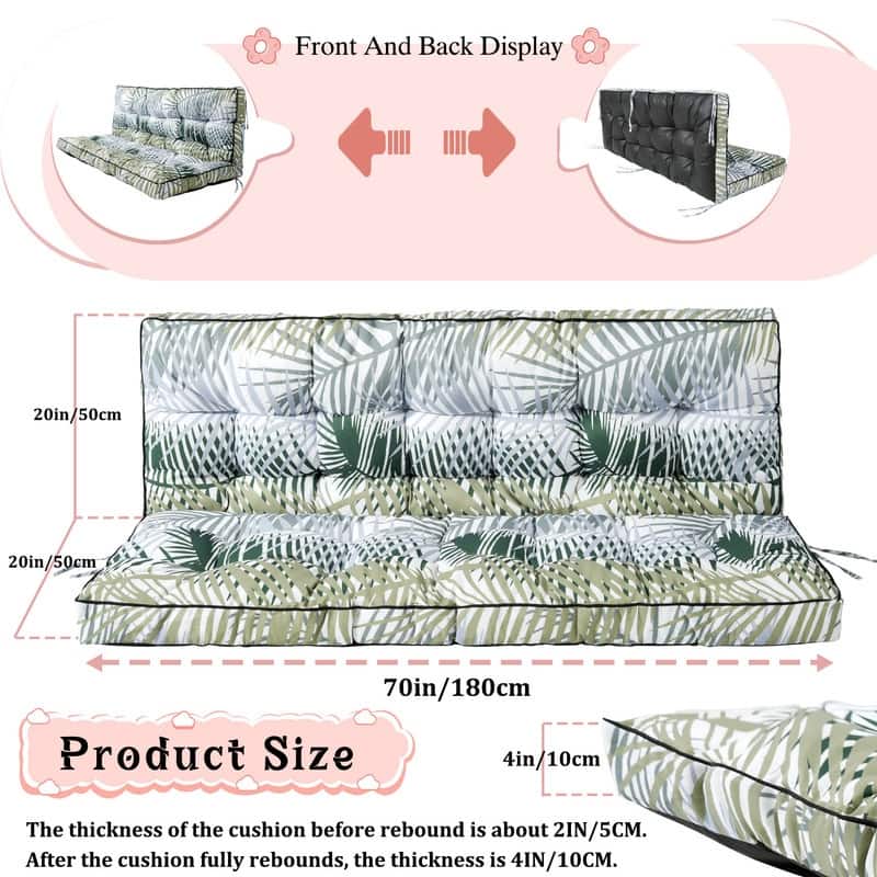 Porch Swing Replacement Cushion, 55in Outdoor Bench Cushions with Backrest Thicken 4"