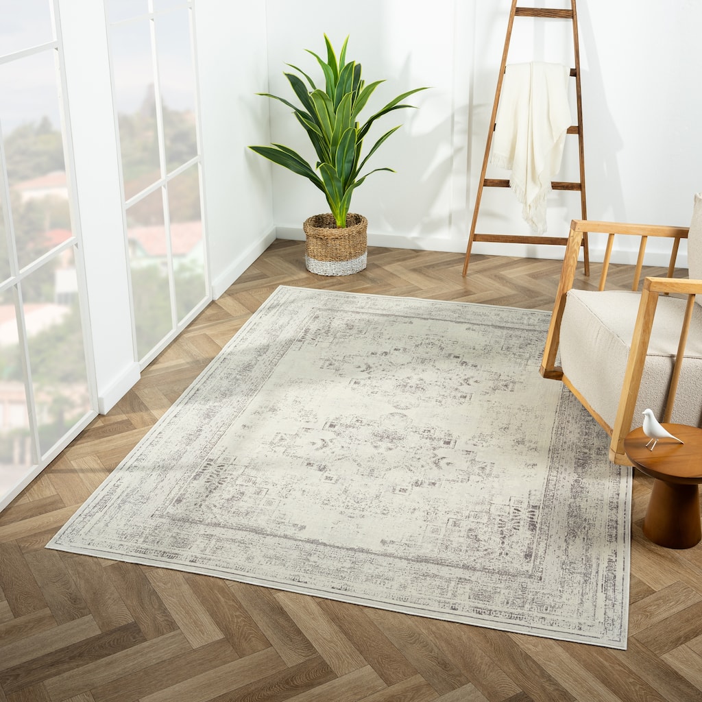 Sevita Gray Classic Traditional Machine Washable Indoor Area Rug