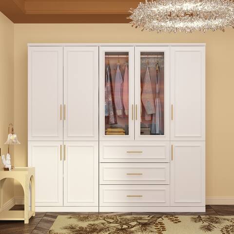 74.8"H Modular Armoire&Wardrobe Storage Cloest Cabinet Organizer White