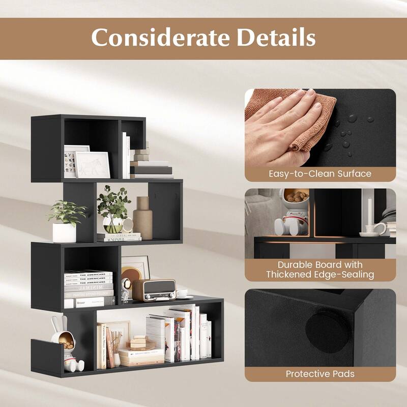 Costway 1/2 PCS 5-Tier S-Shaped Bookshelf with Open Cubes