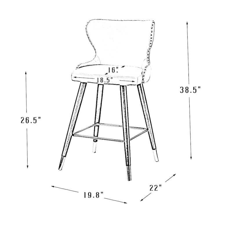 Hepburn Wingback Nailhead Trim Bar Stool Set of 2 by HULALA HOME