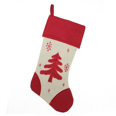 Embroidered Tree with Snowflakes Christmas Stocking - 18"